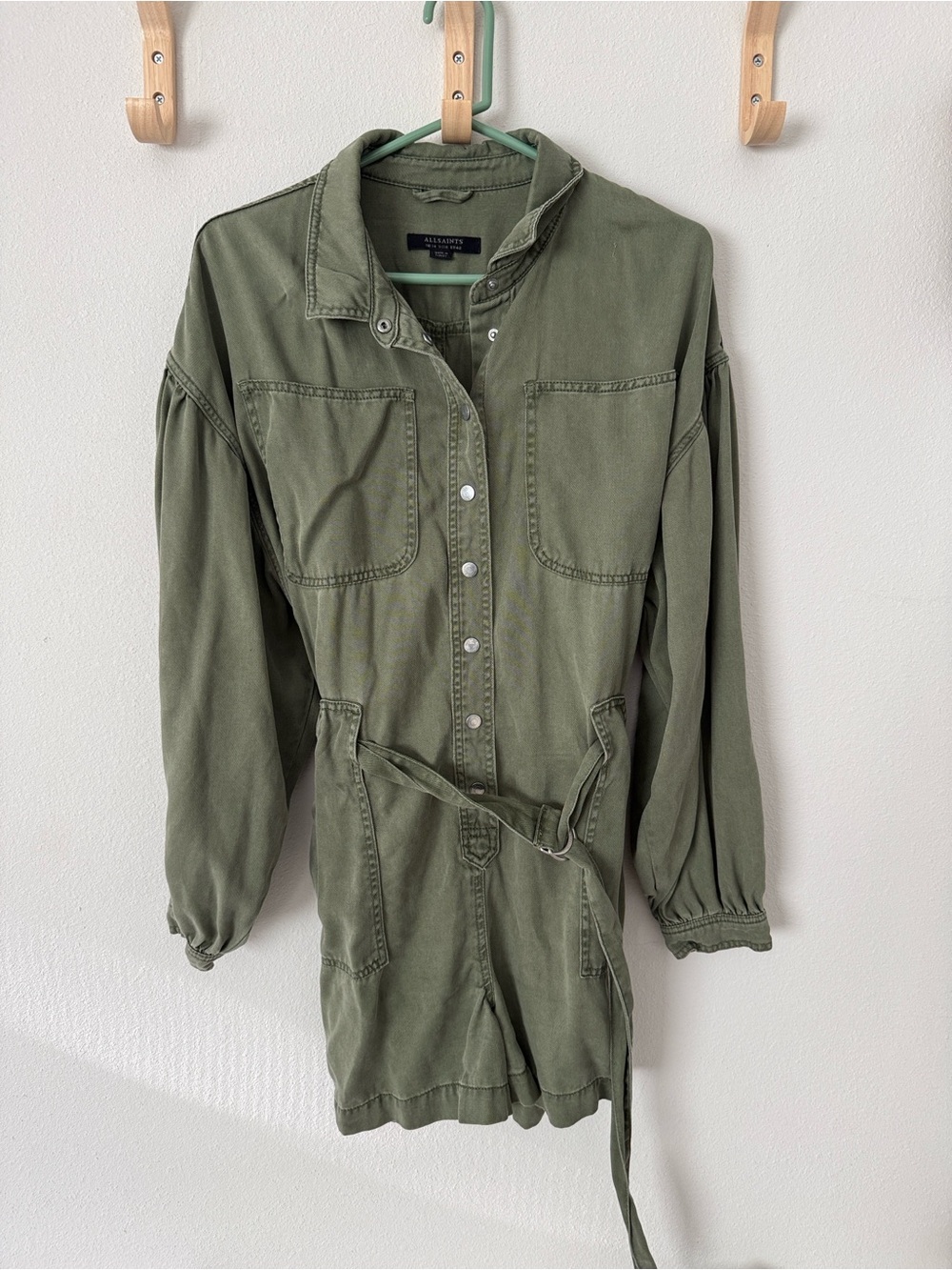 All Saints Olive Green Utility Romper Jacket with Tie Waist